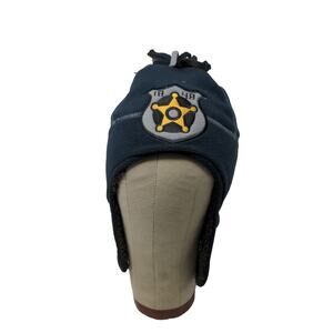 Toby Faux Fur Lined Beanie Hat Ear Flaps Blue Police Badge Embroidered Logo 1848